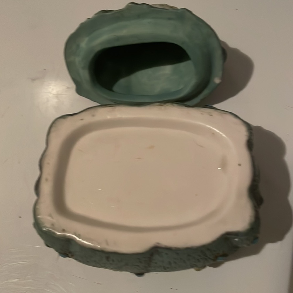 Vintage 1970s trinket box lid purse floral ceramic case blue turquoise organizer - Picture 6 of 6